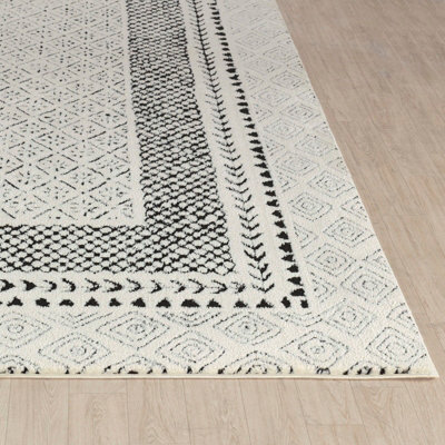 AMBRE Scandi Modern High Pile Ivory/Black Area Rug 200 x 275 cm