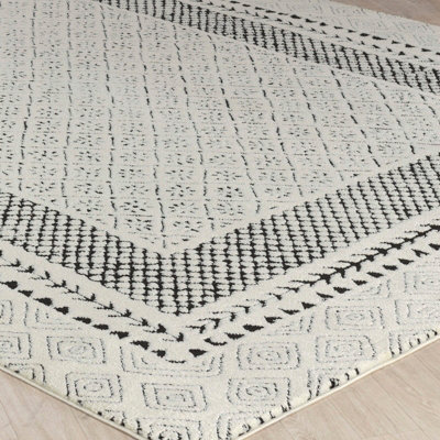 AMBRE Scandi Modern High Pile Ivory/Black Area Rug 200 x 275 cm