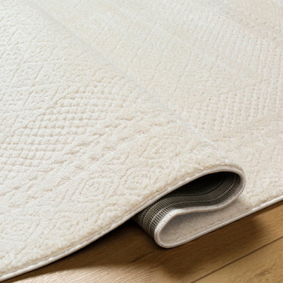 AMBRE Scandi Modern High Pile Ivory/Off-White Area Rug 120 x 170 cm