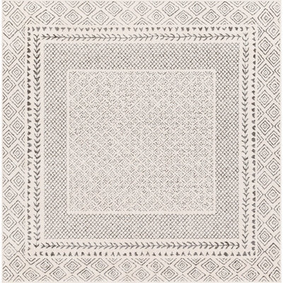 AMBRE Square Scandi Geometric Charcoal Light Beige Area Rug 160 x 160 cm