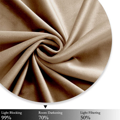 Ameha Beige Velvet Curtain Ready Made Eyelet Blackout Thermal Insulated ...