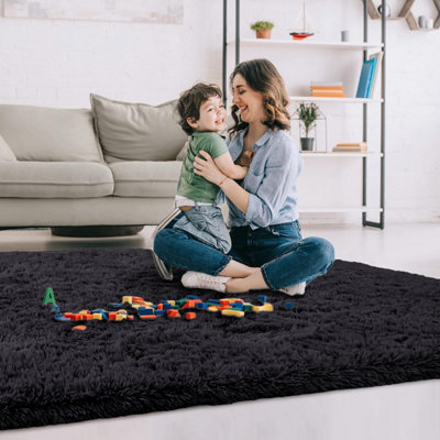 Ameha Black Area Rugs for Bedroom Large Non Slip -Modern Super Soft ...