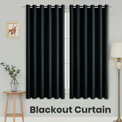 Ameha Black Plain Curtain Blackout Thick Thermal Insulated Bedroom ...