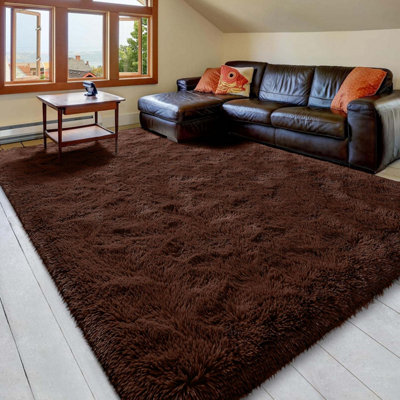 Ameha Brown Non Slip Shaggy Rug Extra Large Area Bedroom 200X290 cm ...