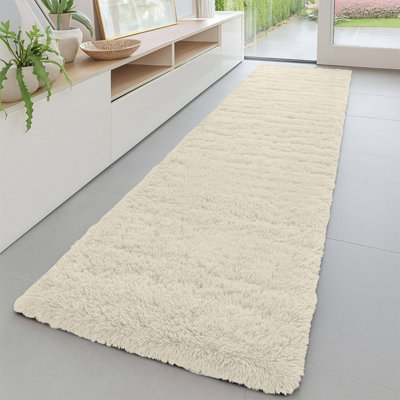 AMEHA CREAM SHAGGY AREA RUGS FOR HALLWAY RUNNER ANTI-SLIP SOFT FLUFFY ...