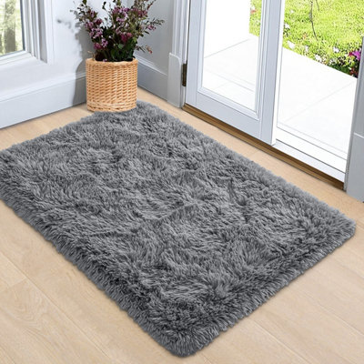 Ameha Fluffy Grey Shaggy Area Rugs for Bedroom Super Soft Small