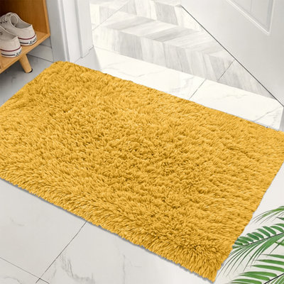 Ameha Fluffy Ochre Shaggy Area Rugs for Bedroom Soft Thick Pile Small ...
