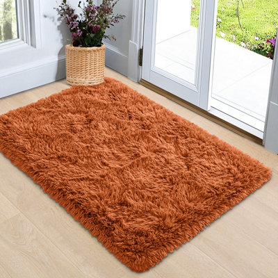 Ameha Fluffy Rust Shaggy Area Rugs for Bedroom Super Soft Small Non ...