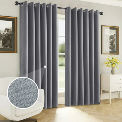 Ameha Grey 100%Blackout Curtain 90x90', 260GSM Linen Texture Fabric ...