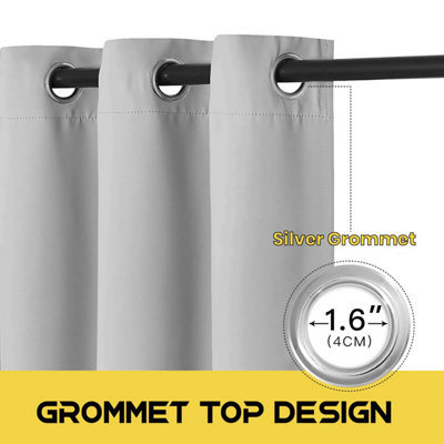 Ameha Light Grey Plain Curtain Blackout Thick Thermal Insulated Bedroom ...