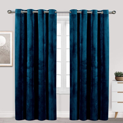 Velvet Curtain Ready Made Eyelet Blackout Thermal Insulated Living Room Curtain Pair 90' X90 Tiebacks