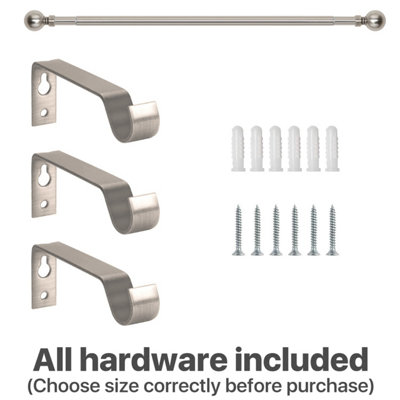 Ameha Plain Curtain Metal Pole 160-300cm Extendable Curtain Rods 60 mm Finials,Rings,Brackets&Fitting Set (Brushed Silver)