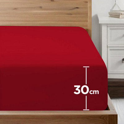Ameha Plain Dyed Red Fitted Sheet 30cm Extra Deep Pocket Soft Touch ...