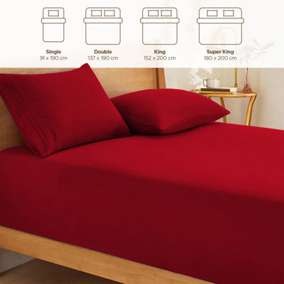 Ameha Plain Dyed Red Fitted Sheet 30cm Extra Deep Pocket Soft Touch ...