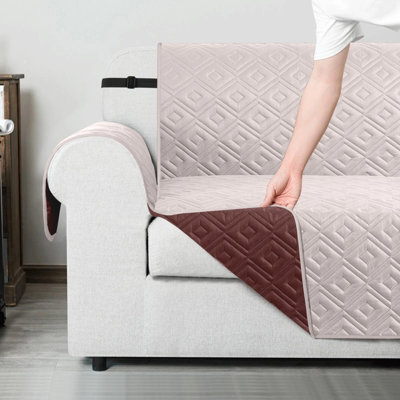 Ameha Quilted Sofa Slip Covers 2 Seater 224x179cm Brown & Beige ...