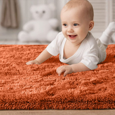 Ameha Rust Area Rugs for Bedroom 80x300cm Anti Slip Modern Super Soft ...