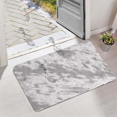 Ameha Tye Dye Light Grey Shaggy Door Rug Non Slip Soft Thick Pile Non ...