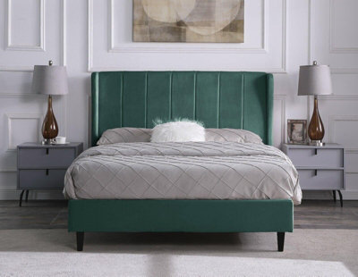 Green velvet deals king size bed