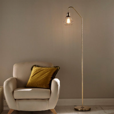 Brass industrial store floor lamp