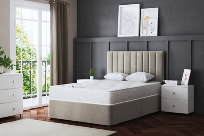 Amelia Cream Upholstered Panel Divan Bed with Headboard Super King