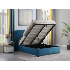 Amelia Plus 5ft Kingsize Storage Lift up Bed Blue Velvet Fabric