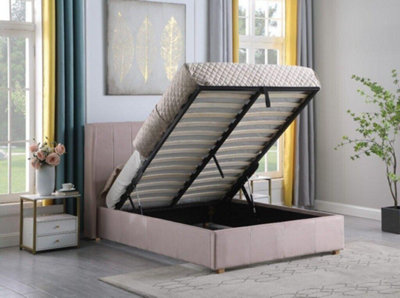 Amelia Plus 5ft Kingsize Storage Lift up Bed Pink Velvet Fabric