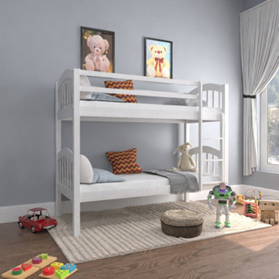 America White Finish Solid Wooden Bunk Bed and Mattress Single 3FT x 5FT3, 90CM x 160CM