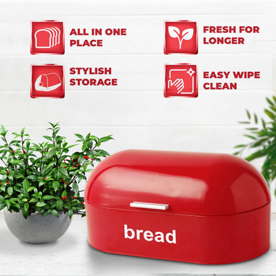 American Bread Bin Curved Rectangle Kitchen Loaf Storage in red