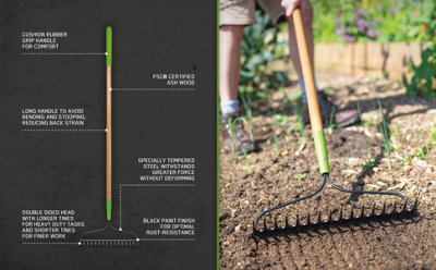 AMES High-Quality Carbon Steel Double Sided Soil Garden Rake - L 152 cm ...