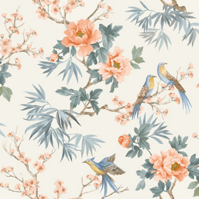 Amie Jardin Chinoiserie Off White Wallpaper Roll Bedroom Hallway Wall Decor Full Roll
