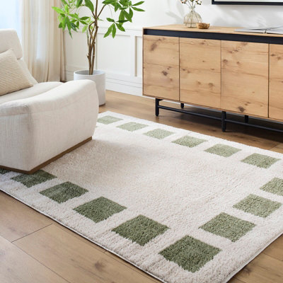 AMINE Machine Washable Modern Shaggy Grass Green Area Rug 140 x 200 cm
