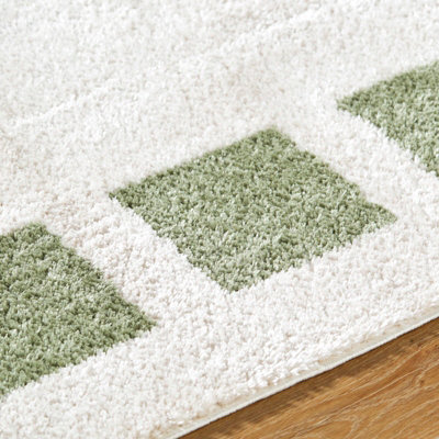 AMINE Machine Washable Modern Shaggy Grass Green Area Rug 140 x 200 cm