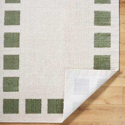AMINE Machine Washable Modern Shaggy Grass Green Area Rug 140 x 200 cm