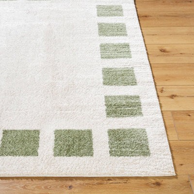 AMINE Machine Washable Modern Shaggy Grass Green Area Rug 140 x 200 cm
