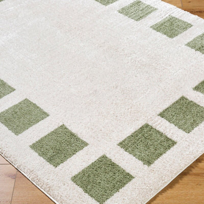 AMINE Machine Washable Modern Shaggy Grass Green Area Rug 140 x 200 cm