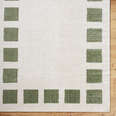 AMINE Machine Washable Modern Shaggy Grass Green Area Rug 140 x 200 cm