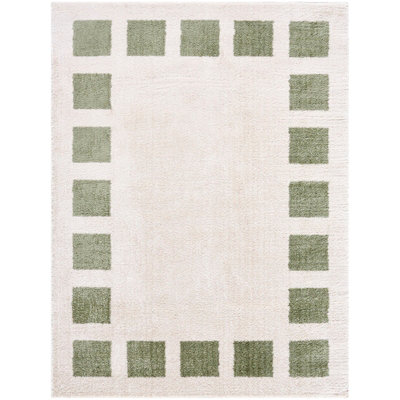 AMINE Machine Washable Modern Shaggy Grass Green Area Rug 160 x 213 cm