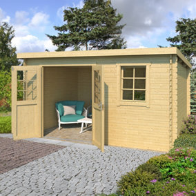 Amira 230-Log Cabin, Wooden Garden Room, Timber Summerhouse, Home Office - L400 x W268.7 x H210.9 cm