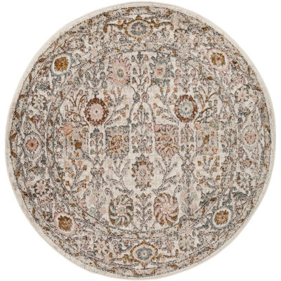 AMIRA Round Vintage Traditional Oriental Boho Burnt Orange Area Rug 200 x 200 cm