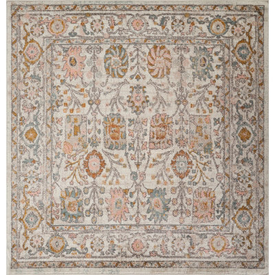 AMIRA Square Vintage Traditional Oriental Boho Burnt Orange Area Rug 200 x 200 cm