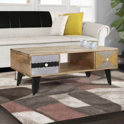 Amish Reclaimed Wood Coffee Table With 2 Drawers