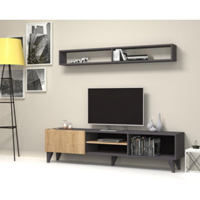 Amore TV unit and Wall Shelves - Grey/Oak up to 65 inch TV