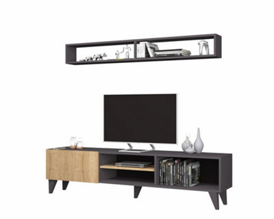 Amore TV unit and Wall Shelves - Grey/Oak up to 65 inch TV