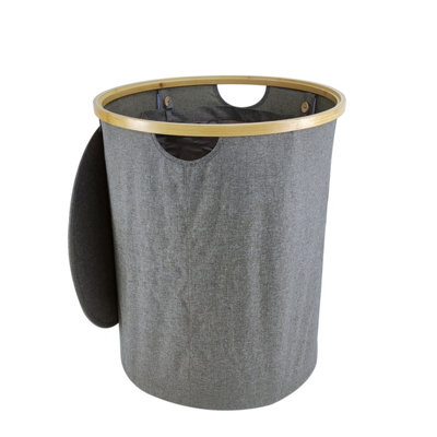 AMOS 100L Round Laundry Basket with Lid - Grey