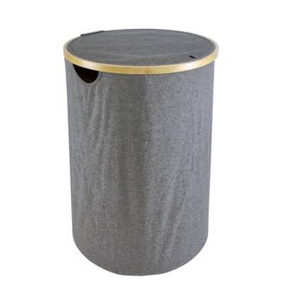 AMOS 100L Round Laundry Basket with Lid - Grey