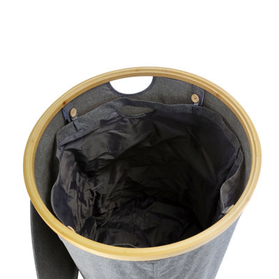 AMOS 100L Round Laundry Basket with Lid - Grey - 3