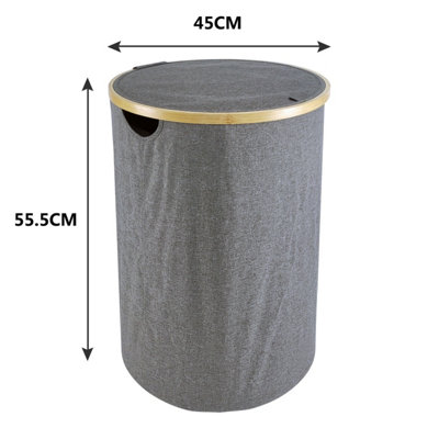 AMOS 100L Round Laundry Basket with Lid - Grey - 5