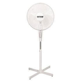 AMOS 16" Oscillating Adjustable Pedestal 3 Speed Fan Standing Extendable Cooling 2 Hour Timer Fan White