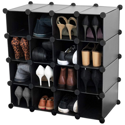 AMOS 16 Pair Interlocking Cube Shoe Storage Rack Organiser with ...
