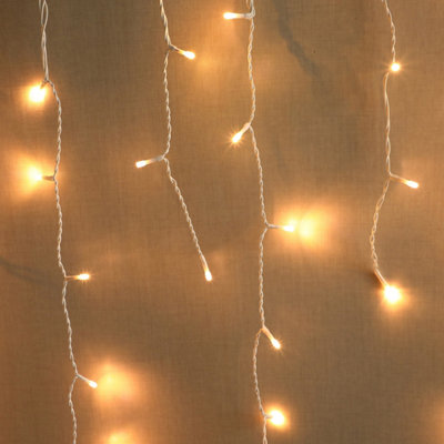 AMOS 200 LED Battery Powered Christmas Icicle Lights In Warm White with Memory Function Timer
